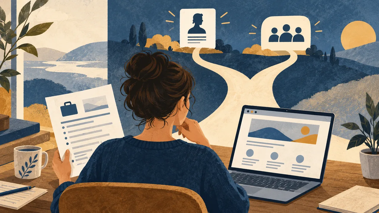Verify before you address Illustration of a job seeker checking a posting before choosing a cover-letter greeting.
