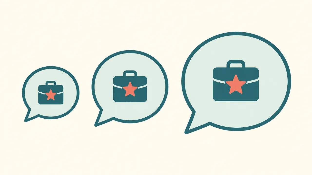 The same reason at three lengths Three speech bubbles of different sizes carry the same small role-detail icon.
