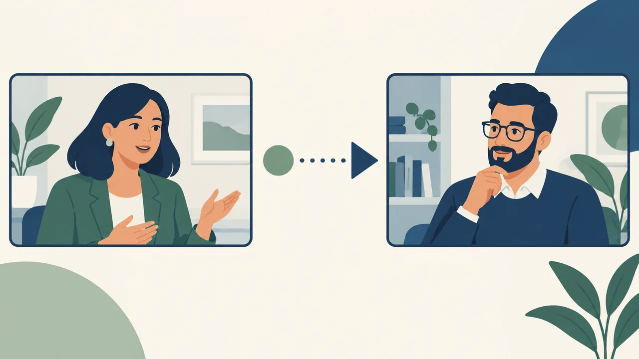 A Clear, Factual Explanation Applicant and recruiter discuss a timeline with separate present and future markers.