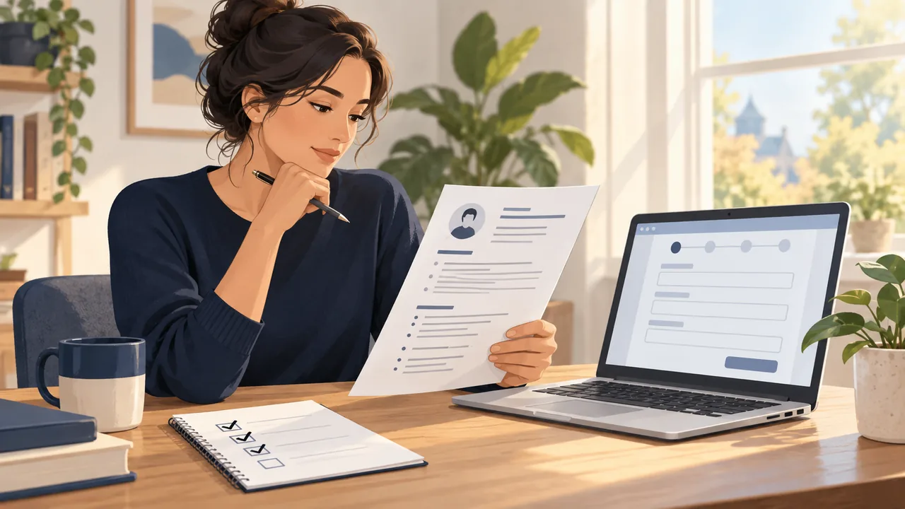 A job seeker checks an application form against a resume using a short checklist.