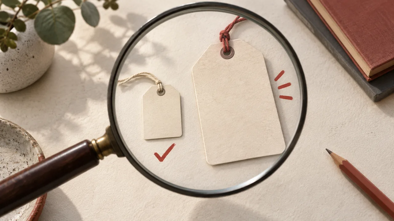 A magnifying glass separates a factual correction from an inflated title label.