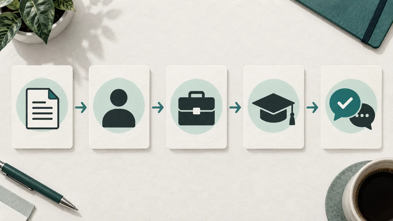 A checklist groups identity, work history, education, and answer checks.