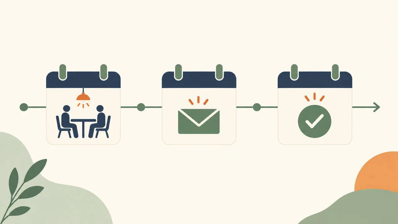 Work Backward From the Decision Date A simple calendar marks an interview, expected update, and requested decision date.