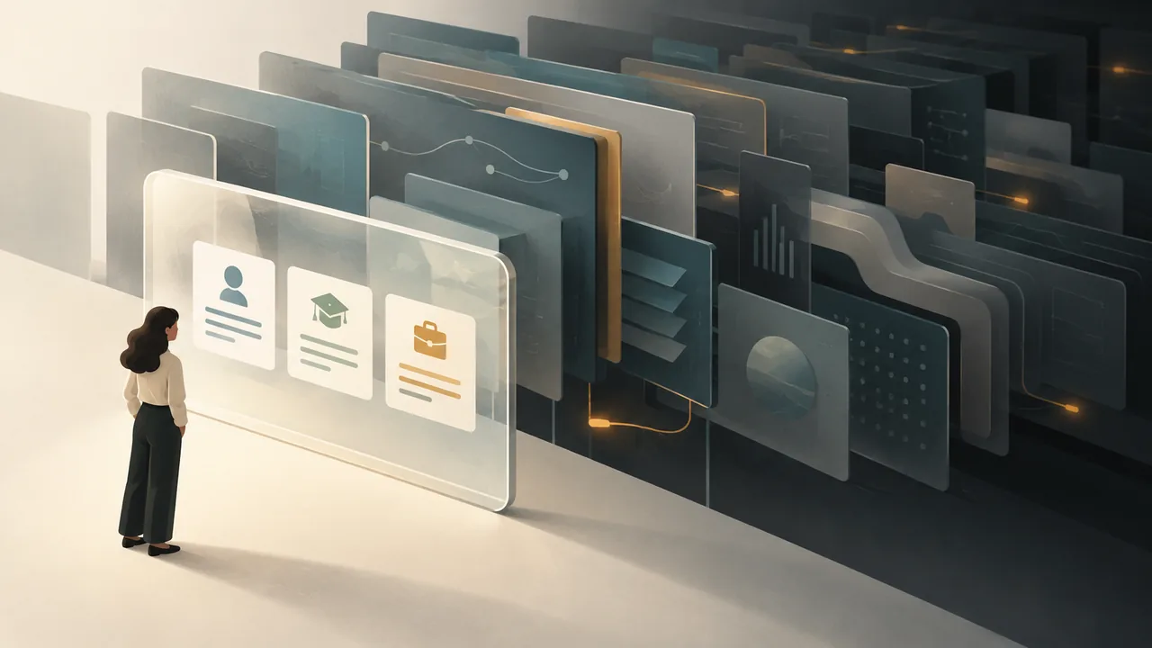 A visible application record sits in a small window while a larger system remains partly unseen.