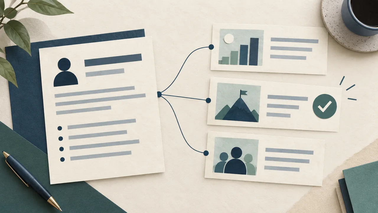 Map a job requirement to real evidence Illustrated job requirements connected to evidence cards for choosing resume skills.
