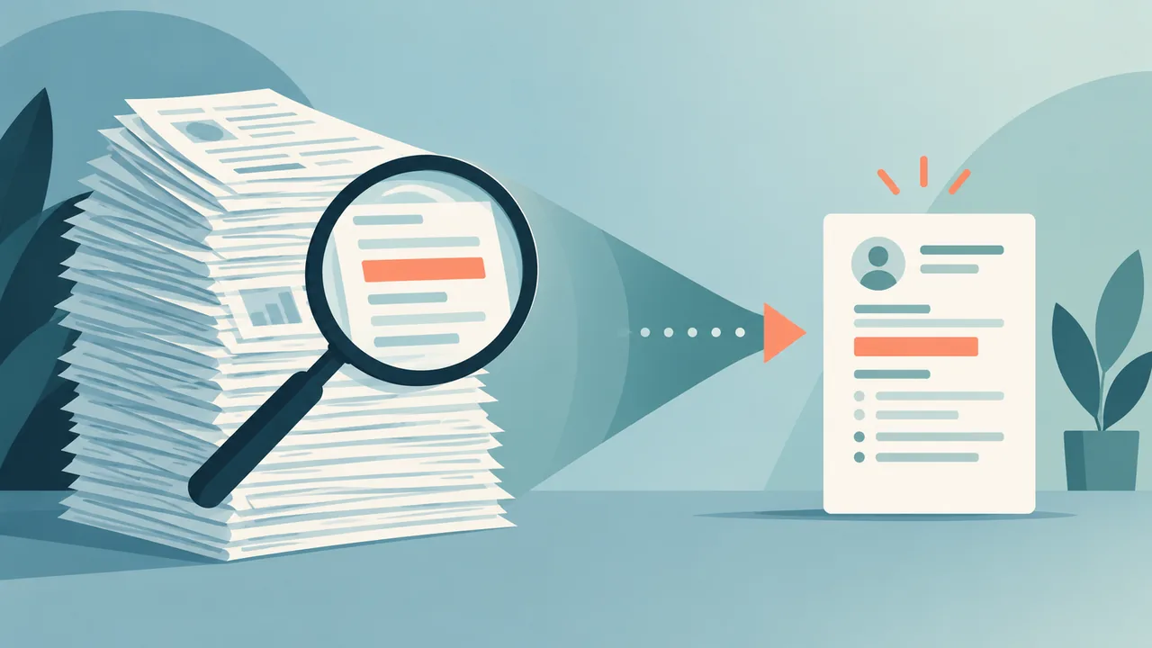 Trim a presentation entry to relevant evidence Illustrated resume editing process that keeps relevant presentation details.