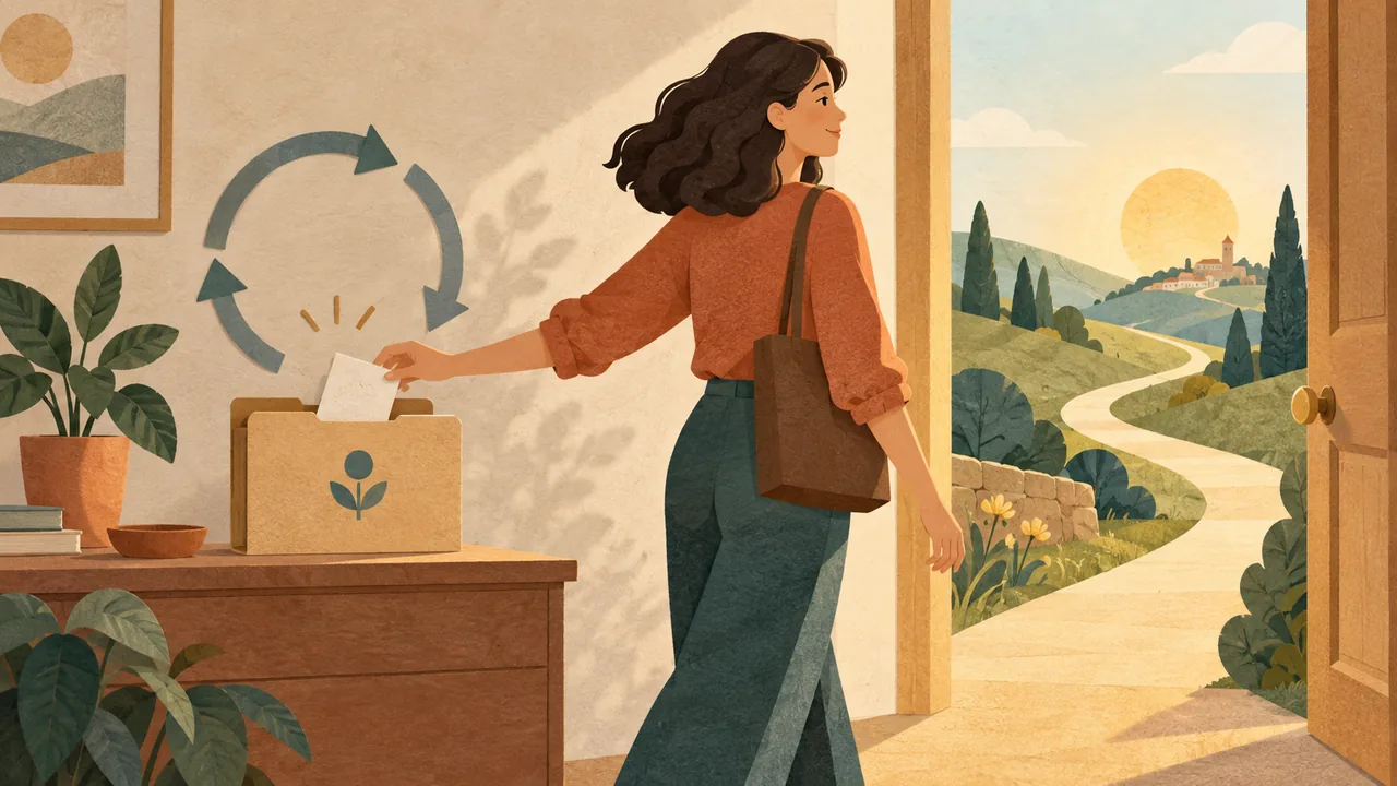 Close the loop and keep moving A person places one application note in a folder while moving toward a new open door.