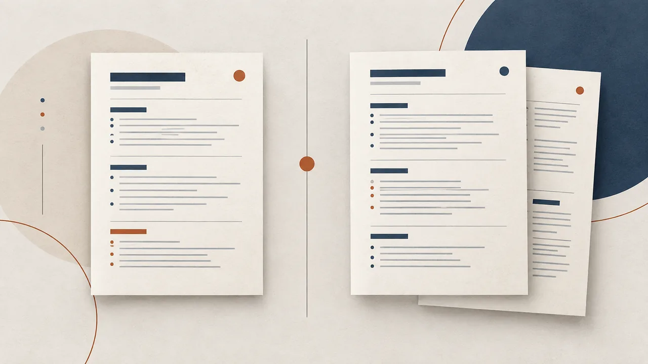 Illustration comparing one resume page with two pages.