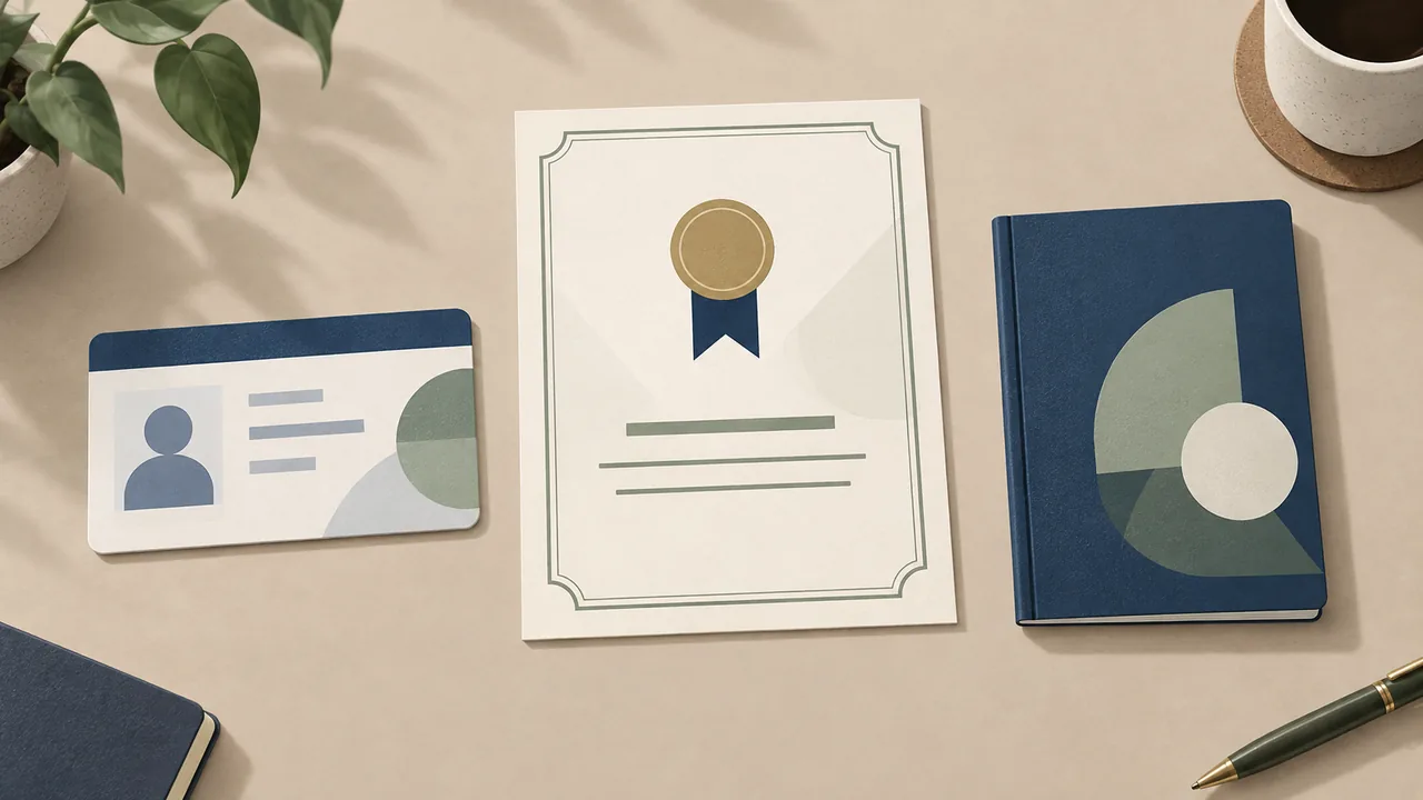 Illustration comparing a license, a professional certification, and a course-completion certificate.