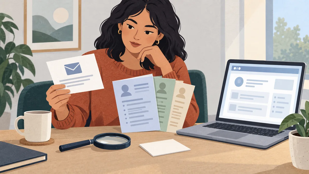 Reconstructing an Application Record A person compares an email confirmation, folder of resume files, and portal document icon.