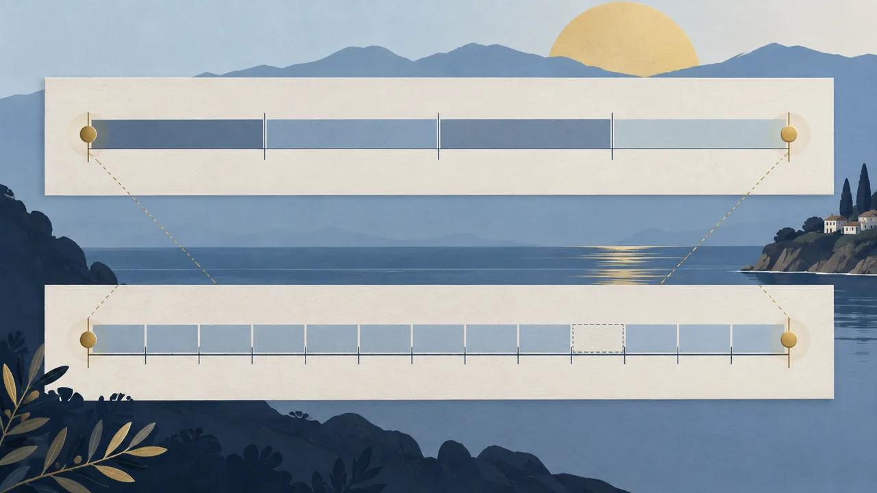 A timeline with honest precision Two timelines align by year while showing differing levels of date detail.