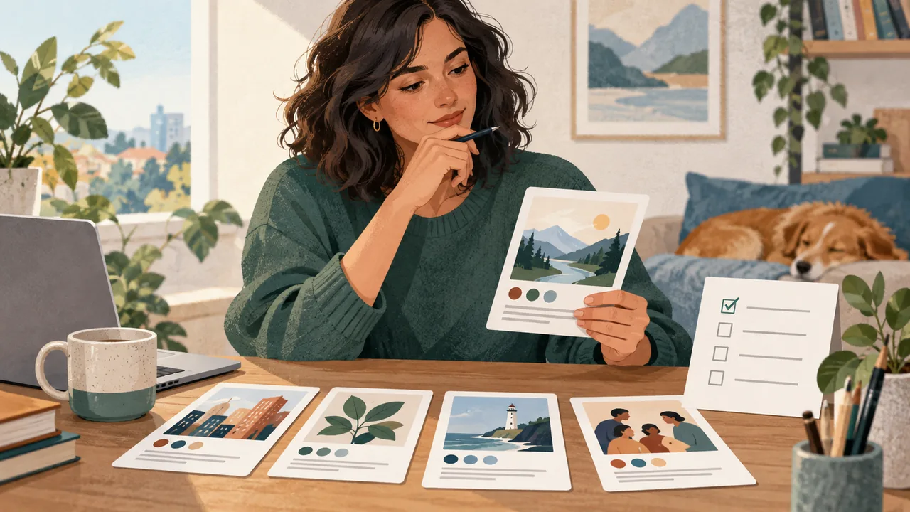 Choose the Project That Adds Evidence A job seeker selects relevant project evidence from a small set of project cards.