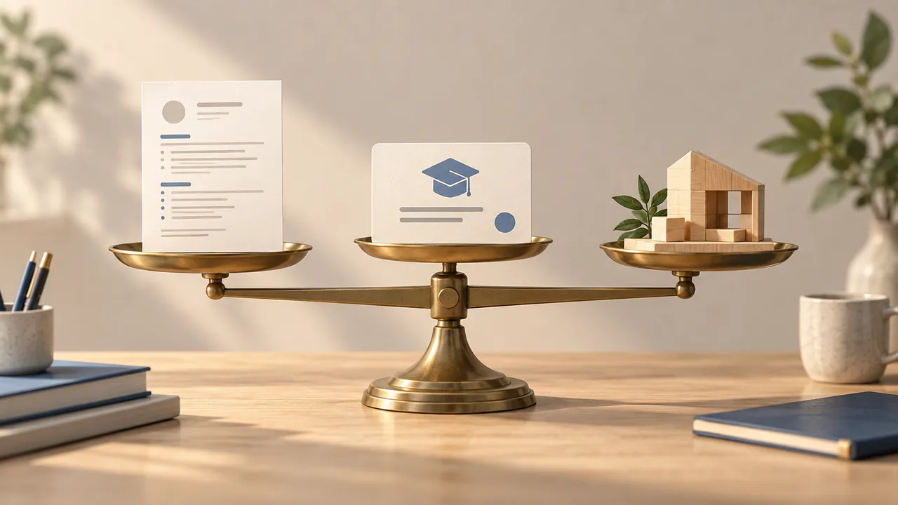 Does this course earn its space? A resume page is weighed against a course card and a project example.