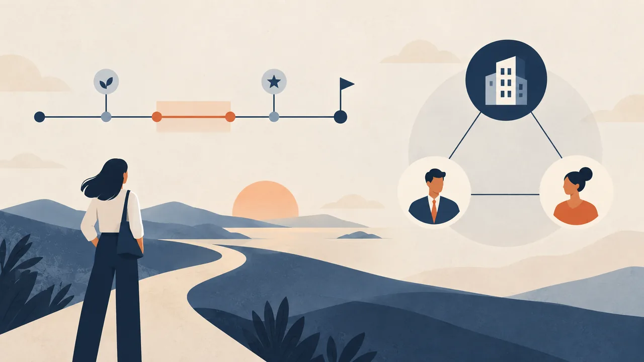 Illustrated timeline with a short contract segment and separate agency and client connections.
