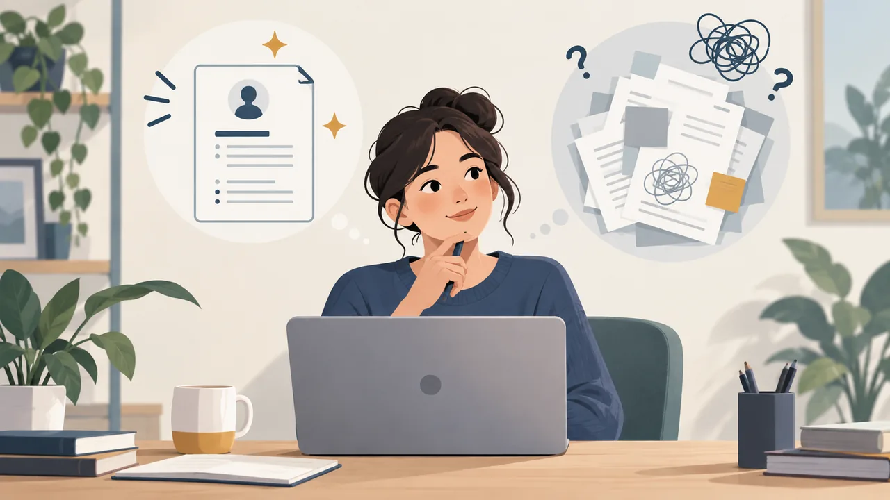 Illustration contrasting a clearly labeled resume file with confusing draft files.