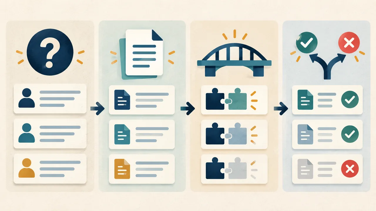 A job requirement column connected to real work examples and editing choices.