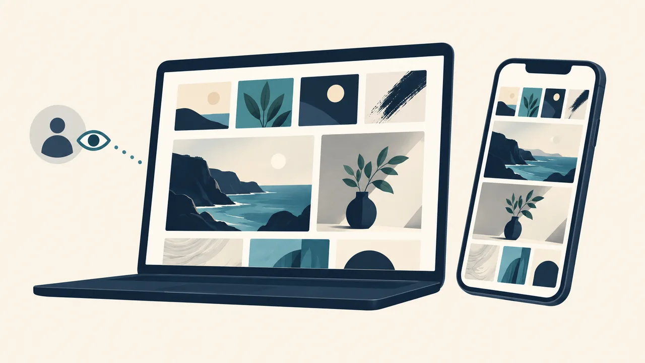 A portfolio page is checked on a laptop and phone while signed out.