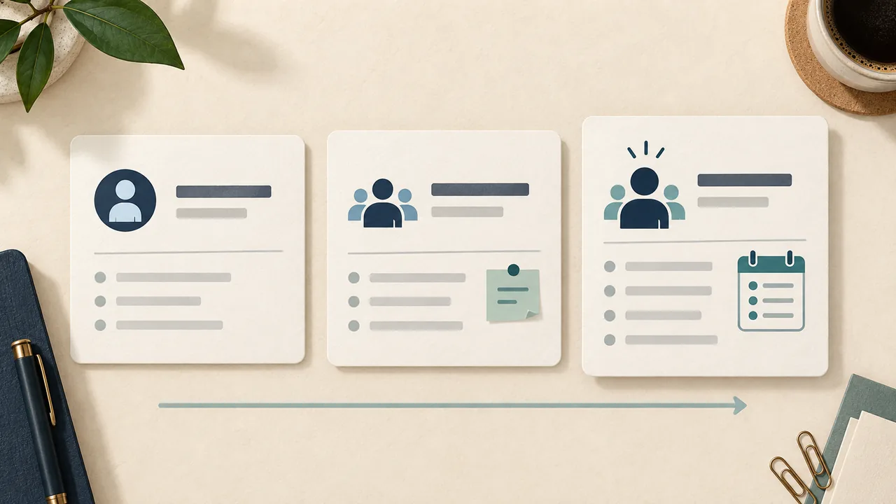 Illustrated resume entries show membership, committee service, and leadership at distinct levels.