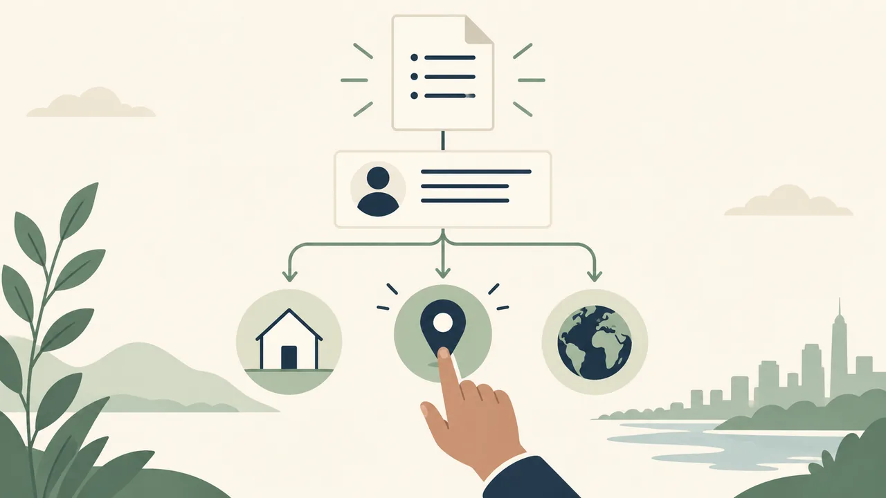 Illustration of choosing between street, city, and country details for a resume header.