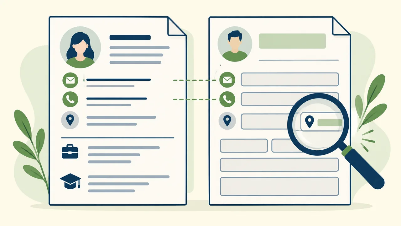 Illustration of comparing a resume and application form side by side.