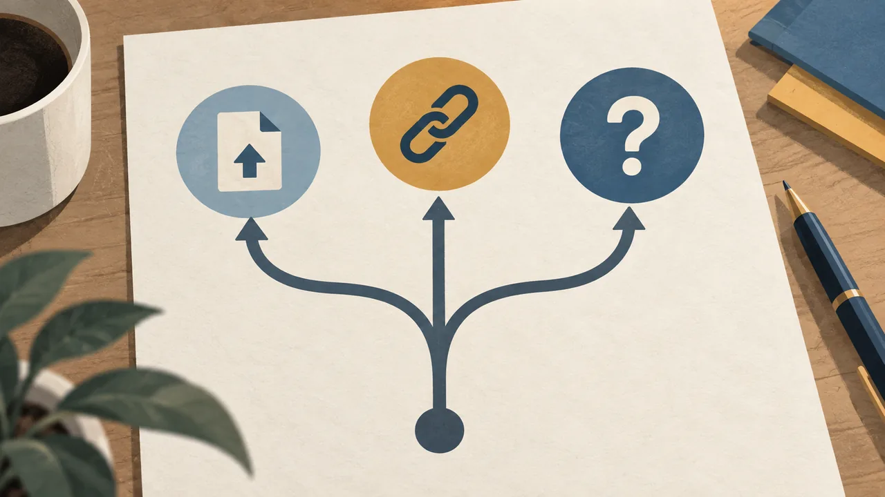 Follow the application’s submission path A branching flowchart-style illustration showing application instructions leading to upload, URL, or clarification.