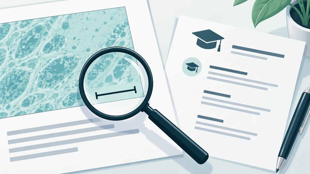 Check the measure and scale A magnifying glass highlights a scale marker on a blank academic record.