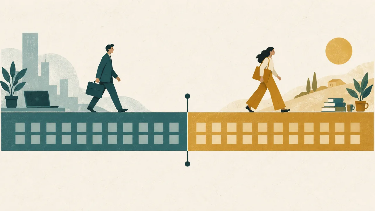 Illustrated calendar timeline separating two successive job titles