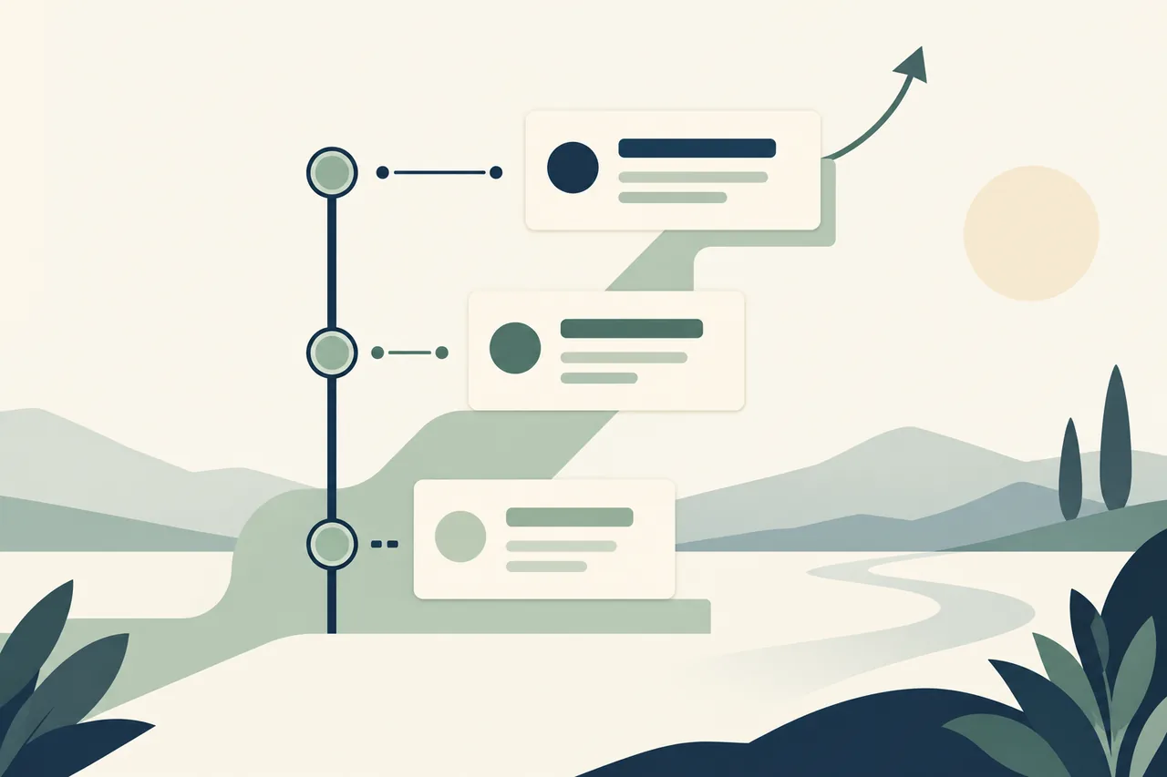 Illustration of three dated roles grouped under one employer timeline