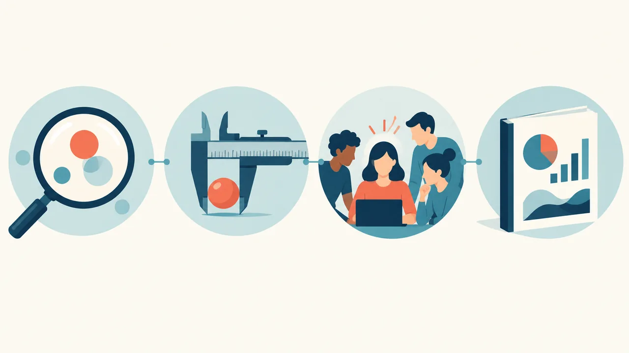 Four Parts of a Defensible Project Description Four connected visual panels represent question, method, contribution, and result.