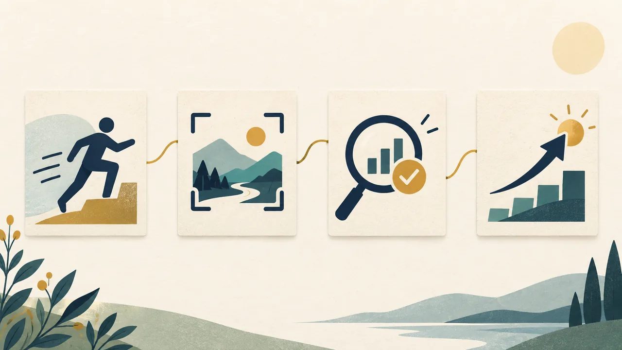 From Action to Evidence Four cards illustrate moving from an action to context, evidence, and a supported result.
