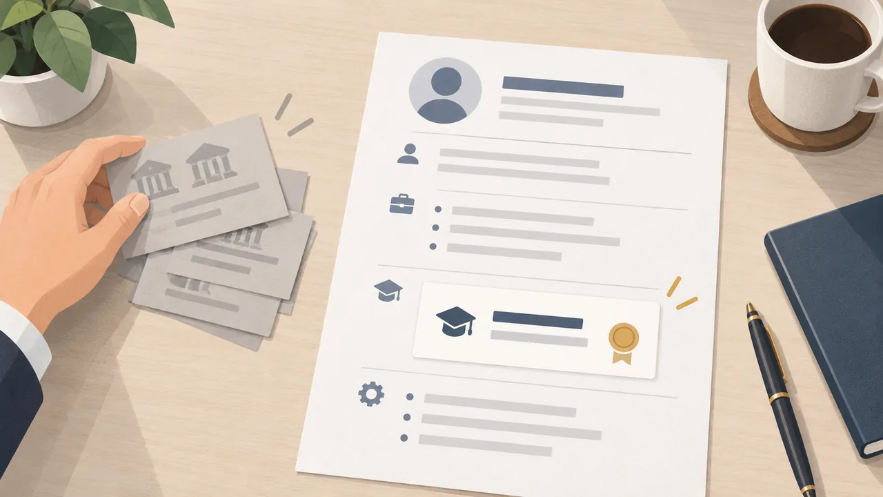 Illustration showing routine older school details replaced by one relevant current credential.